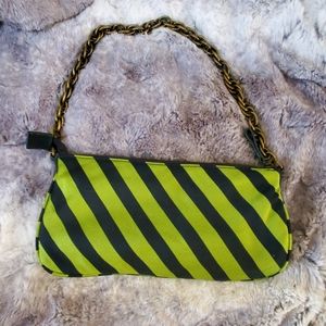 J.Crew navy & green Striped Satin Chain Clutch excellent condition